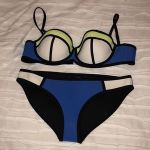 Blue and Neon Yellow Triangl Bikini